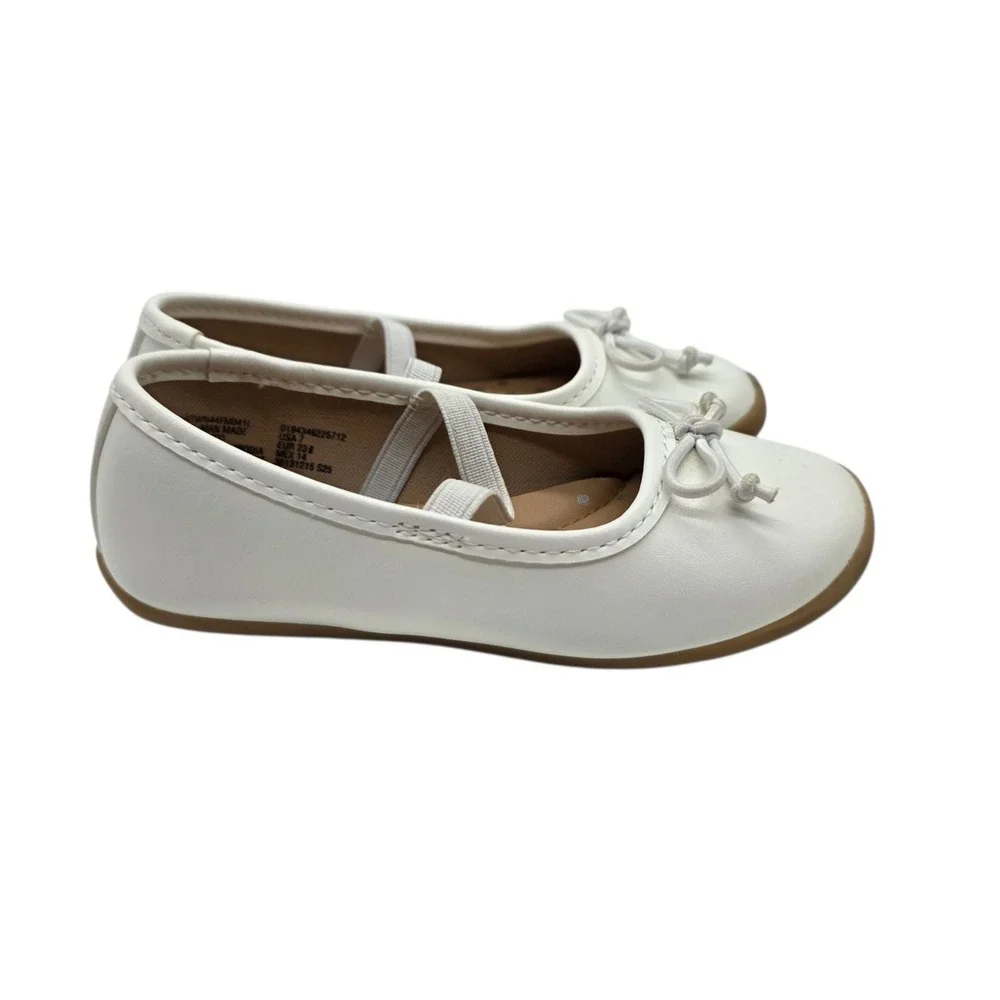 Wonder Nation Girls White Ballet Flats Shoes Size‎ 7 Bow Elastic Strap